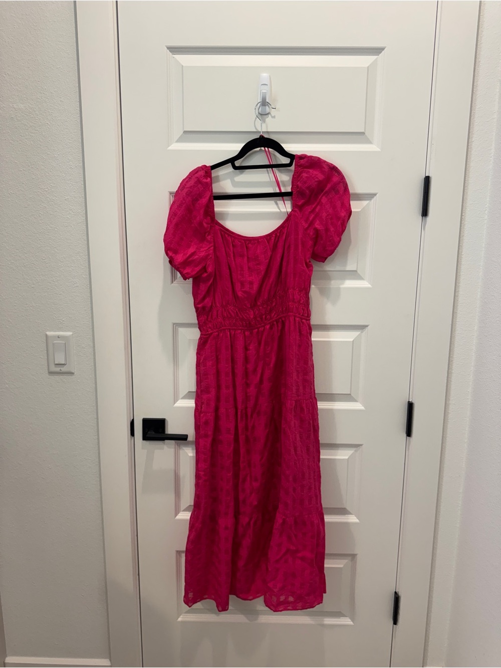 Anthropologie Fuchsia Puff-Sleeve Midi Dress